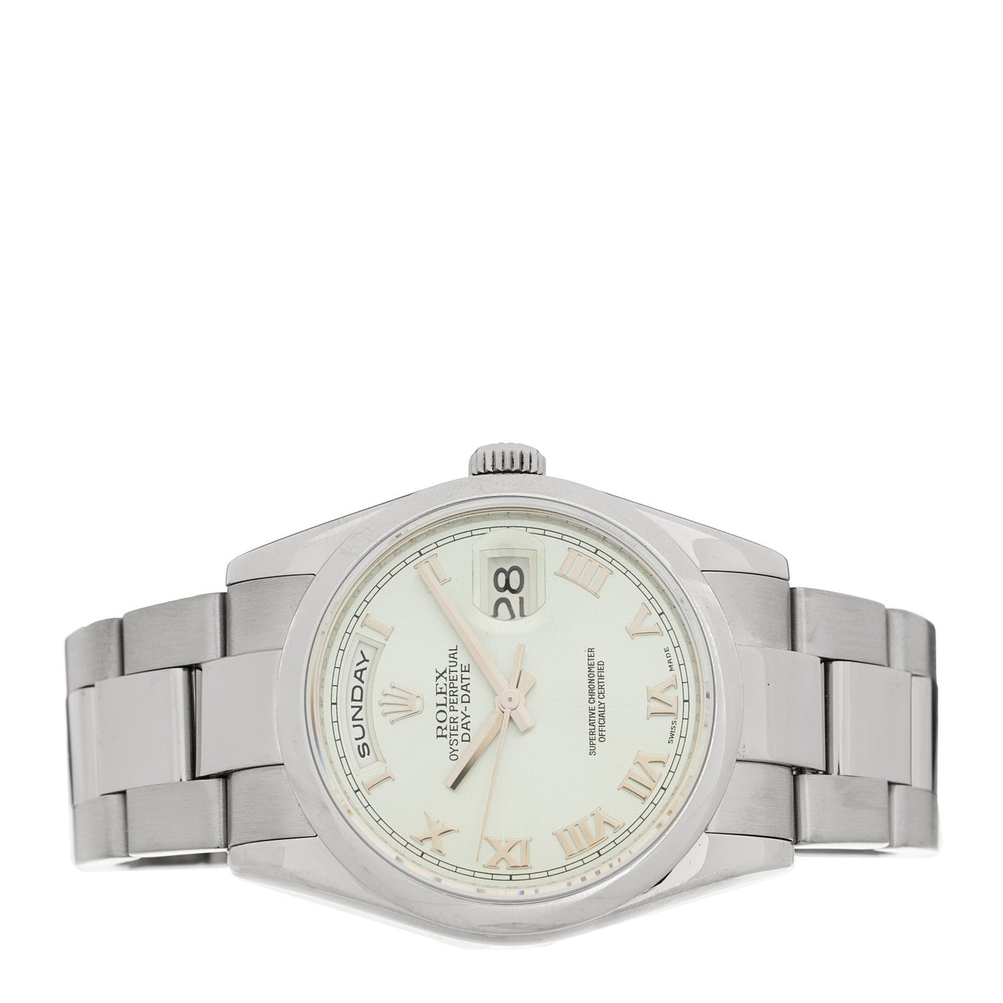18K White Gold 36mm Oyster Perpetual Day-Date Watch Ice Blue Roman 118209