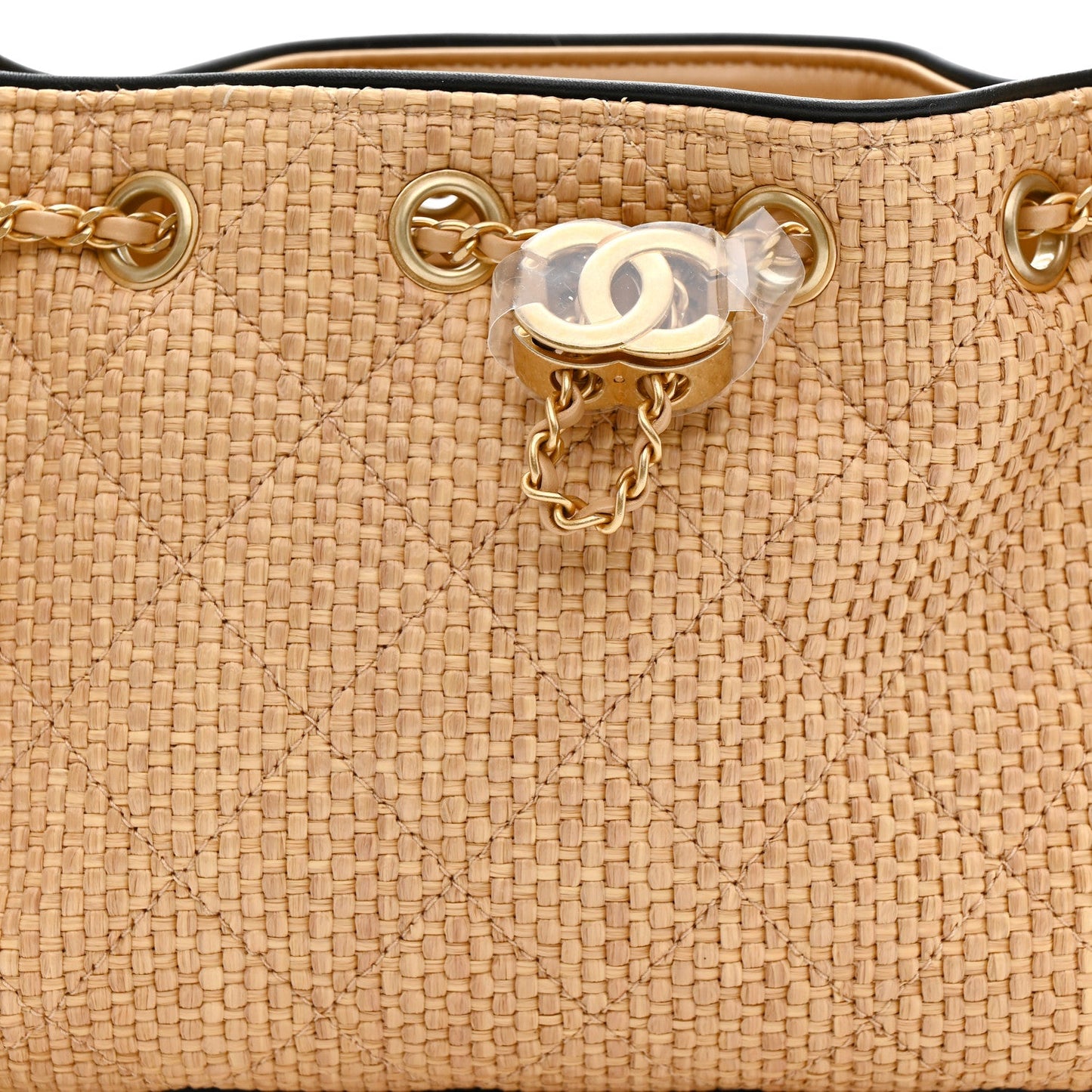 Braided Raffia Calfskin Quilted Mini Chanel 25 Handbag Beige Black