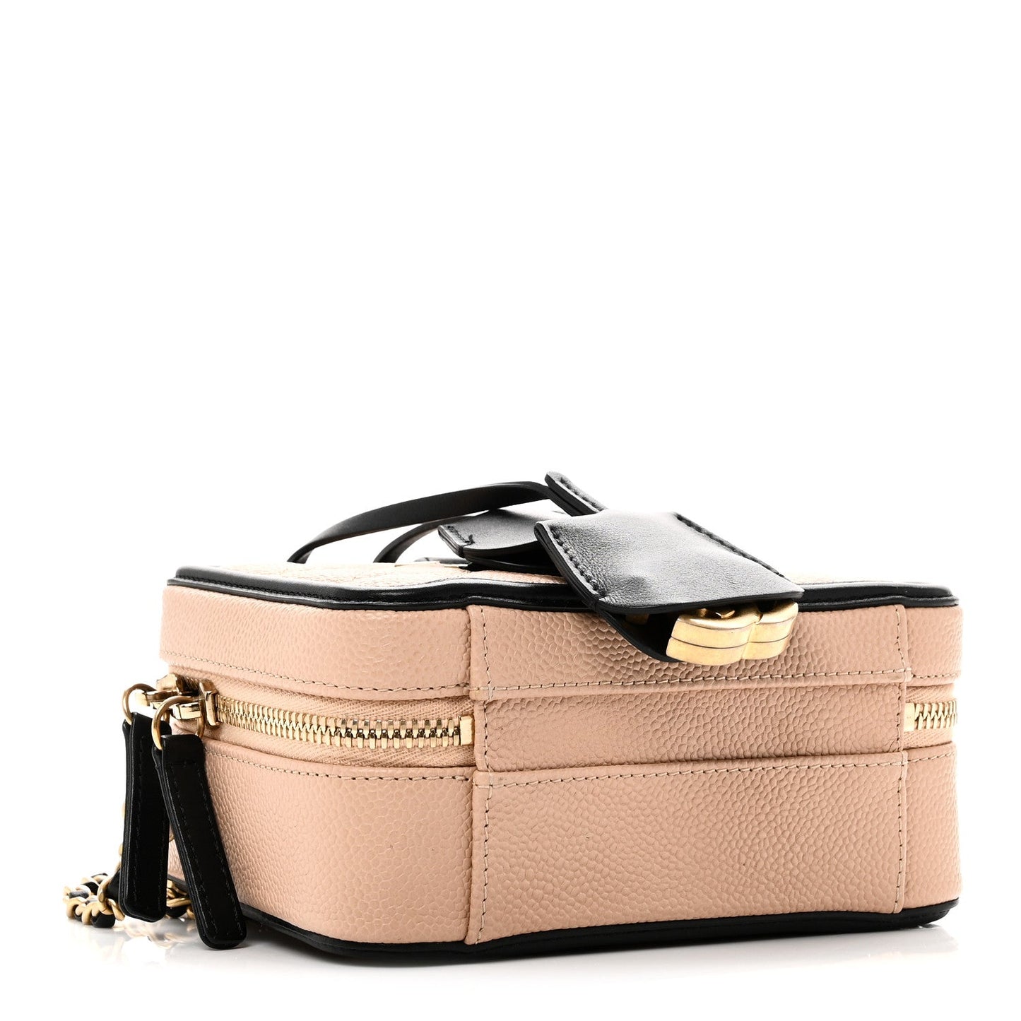 Caviar Quilted Small CC Filigree Vanity Case Beige Black