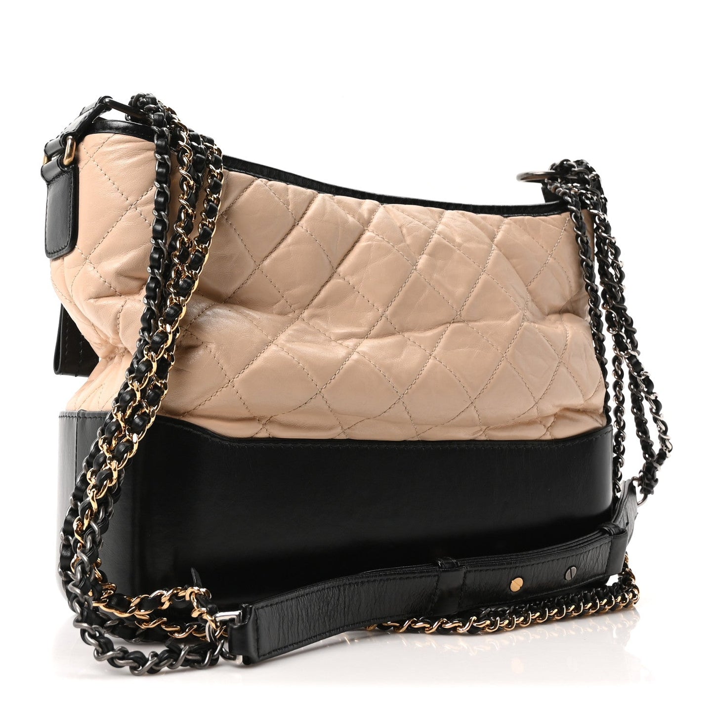 Aged Calfskin Quilted Medium Gabrielle Hobo Beige Black