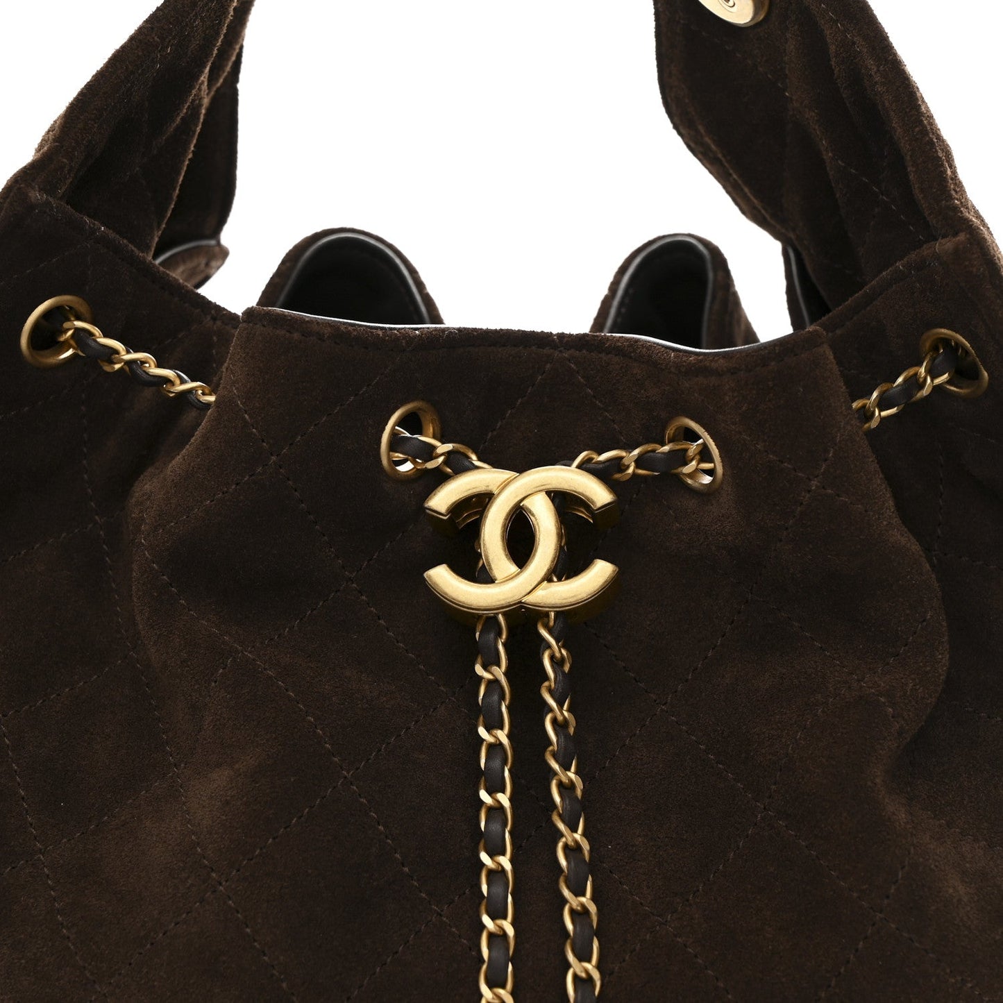 Suede Quilted Medium Chanel 25 Handbag Dark Brown