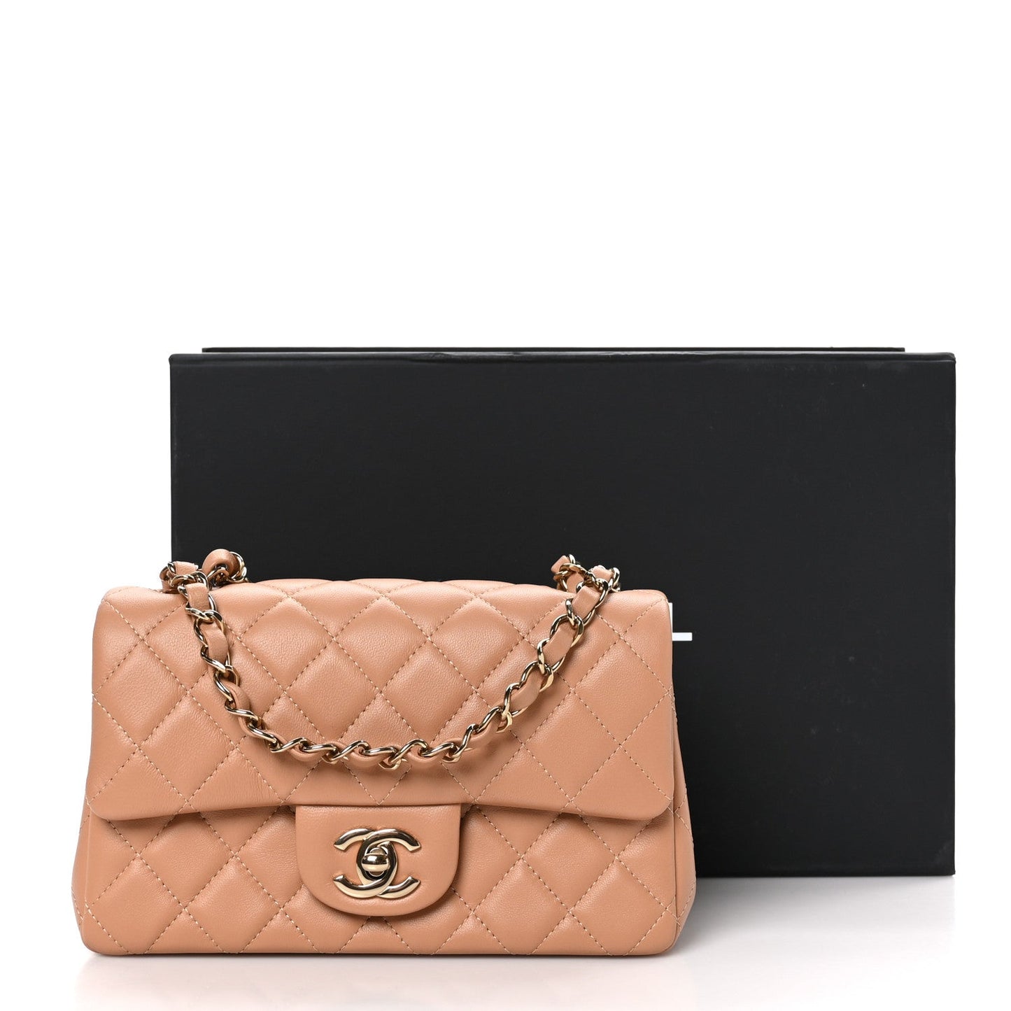 Lambskin Quilted Mini Rectangular Flap Brown