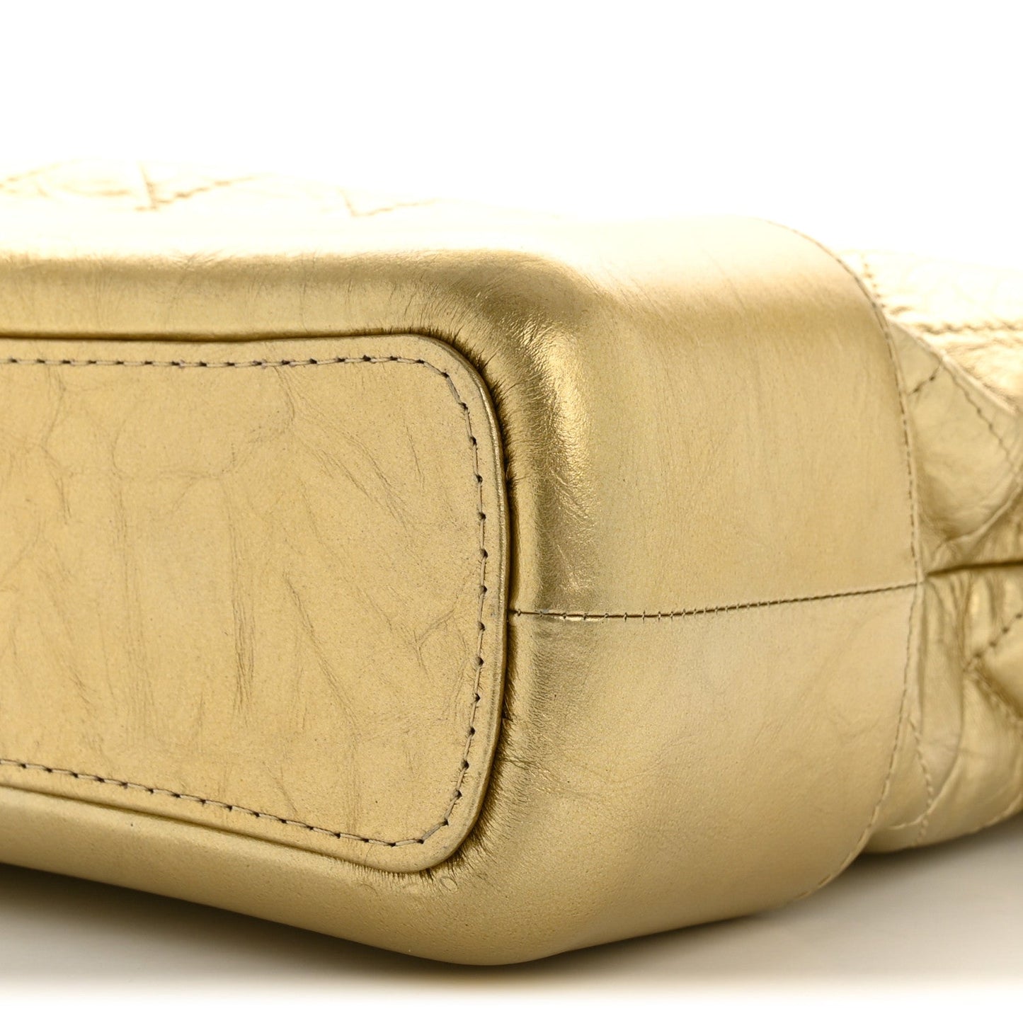 Metallic Aged Calfskin Quilted Medium Gabrielle Gold
