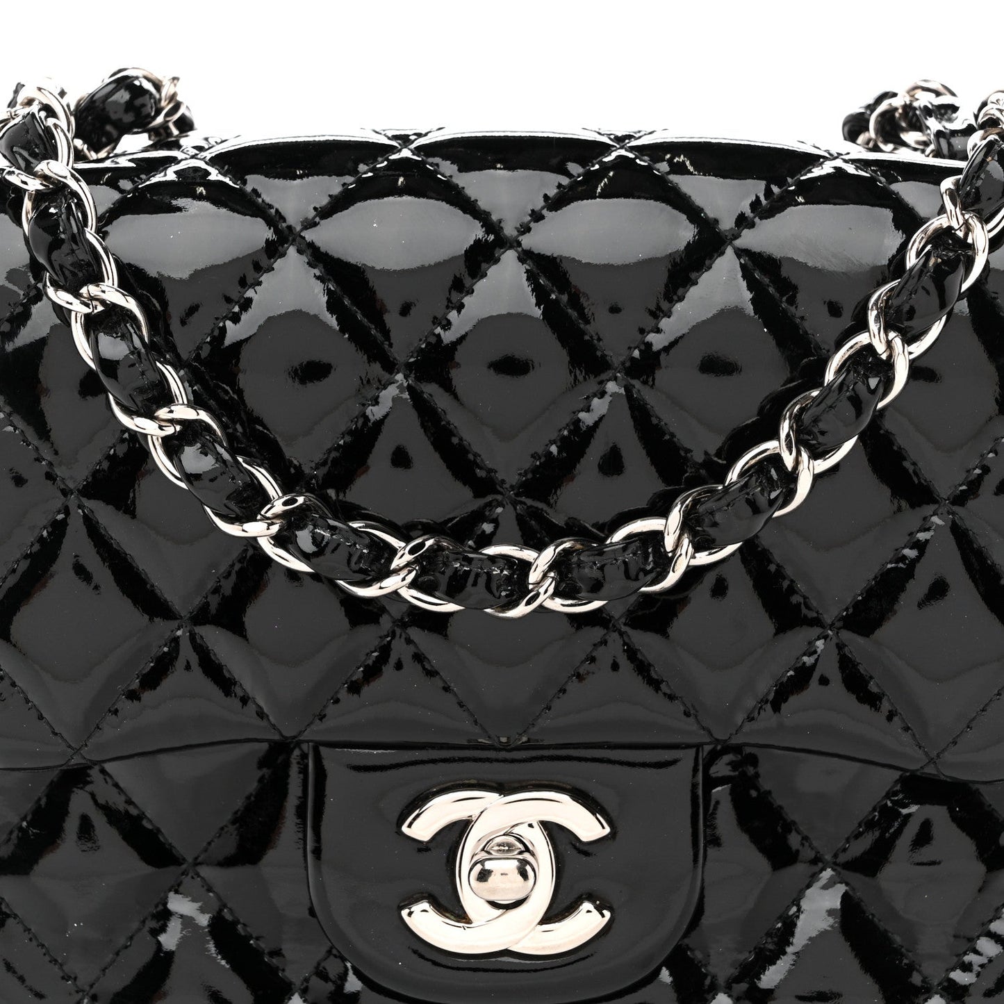 Patent Calfskin Quilted Mini Square Flap Black