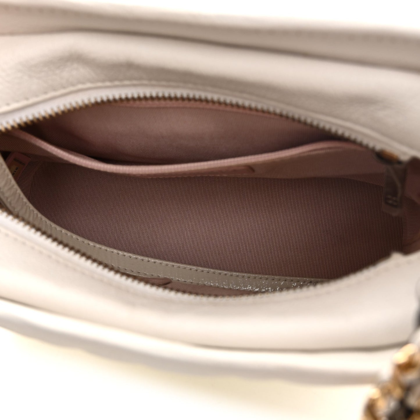 Patent Goatskin Quilted Small Gabrielle Hobo White