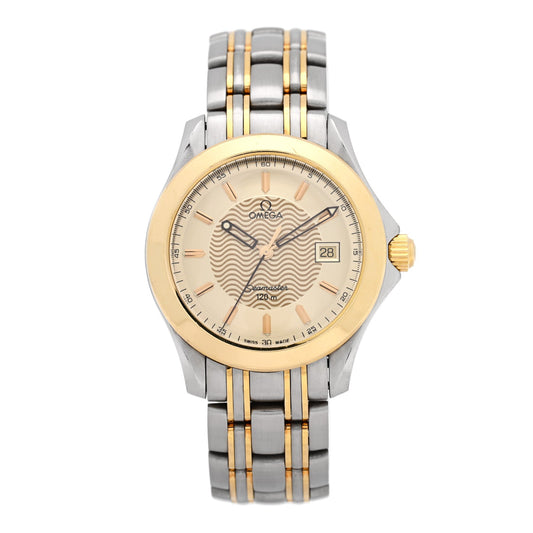 Stainless Steel 18K Yellow Gold 36mm Seamaster 120M Quartz Watch Silver 396.1501