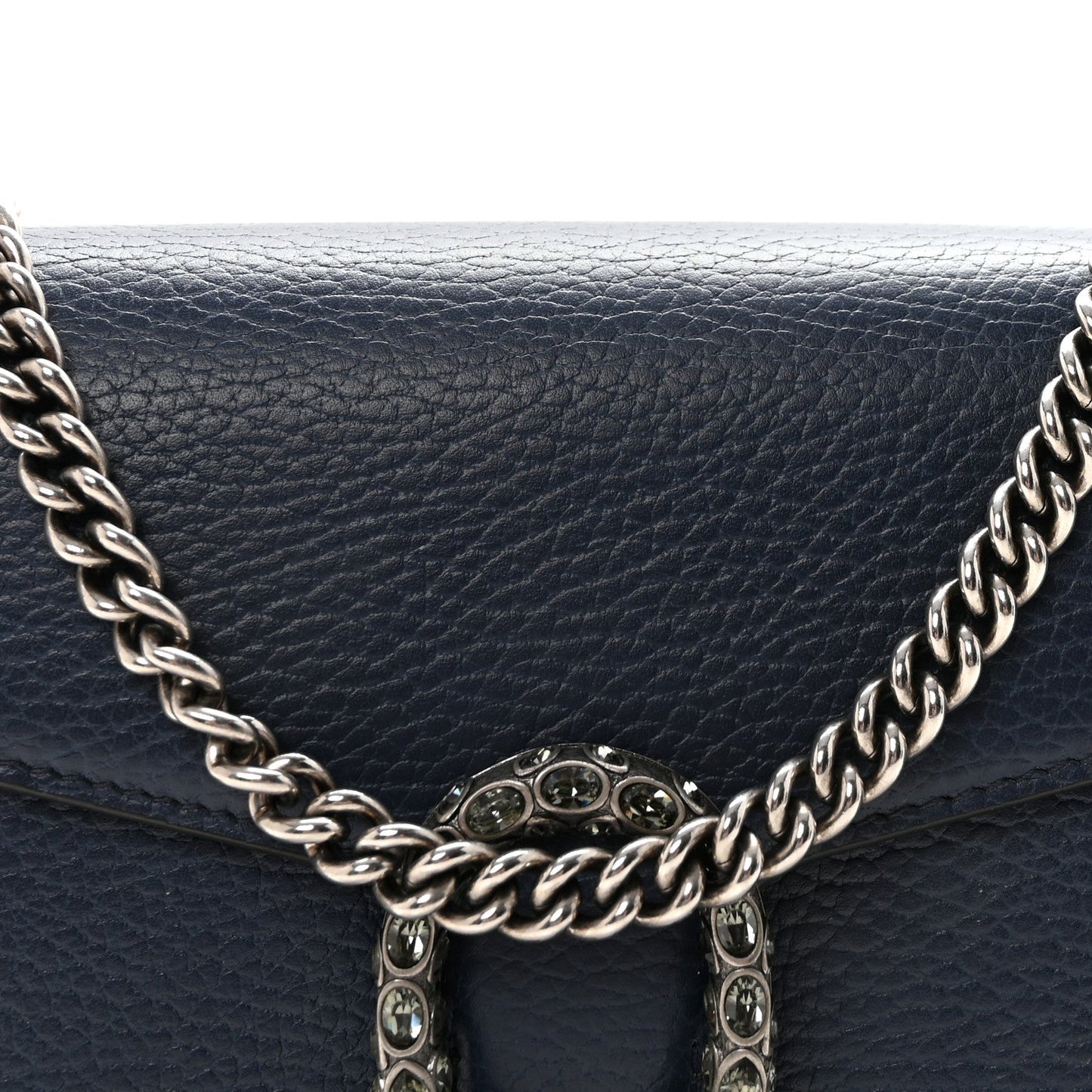 Dollar Calfskin Crystal Mini Dionysus Chain Wallet Blue Agata Black Diamond