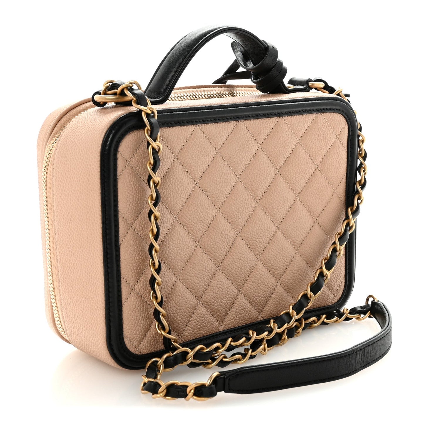 Caviar Quilted Medium CC Filigree Vanity Case Beige Black