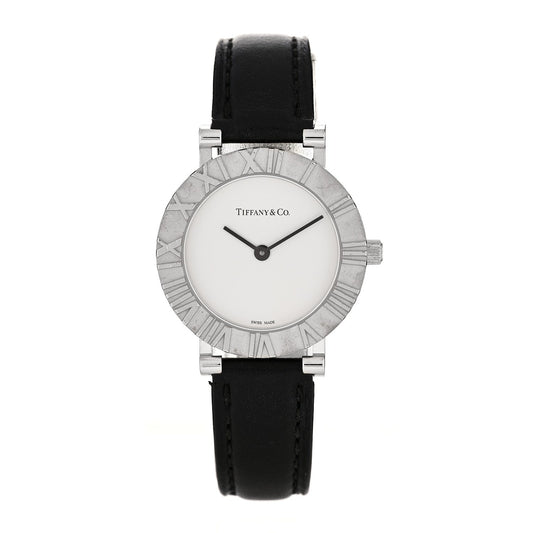Sterling Silver Calfskin 29mm Atlas Quartz Watch Black