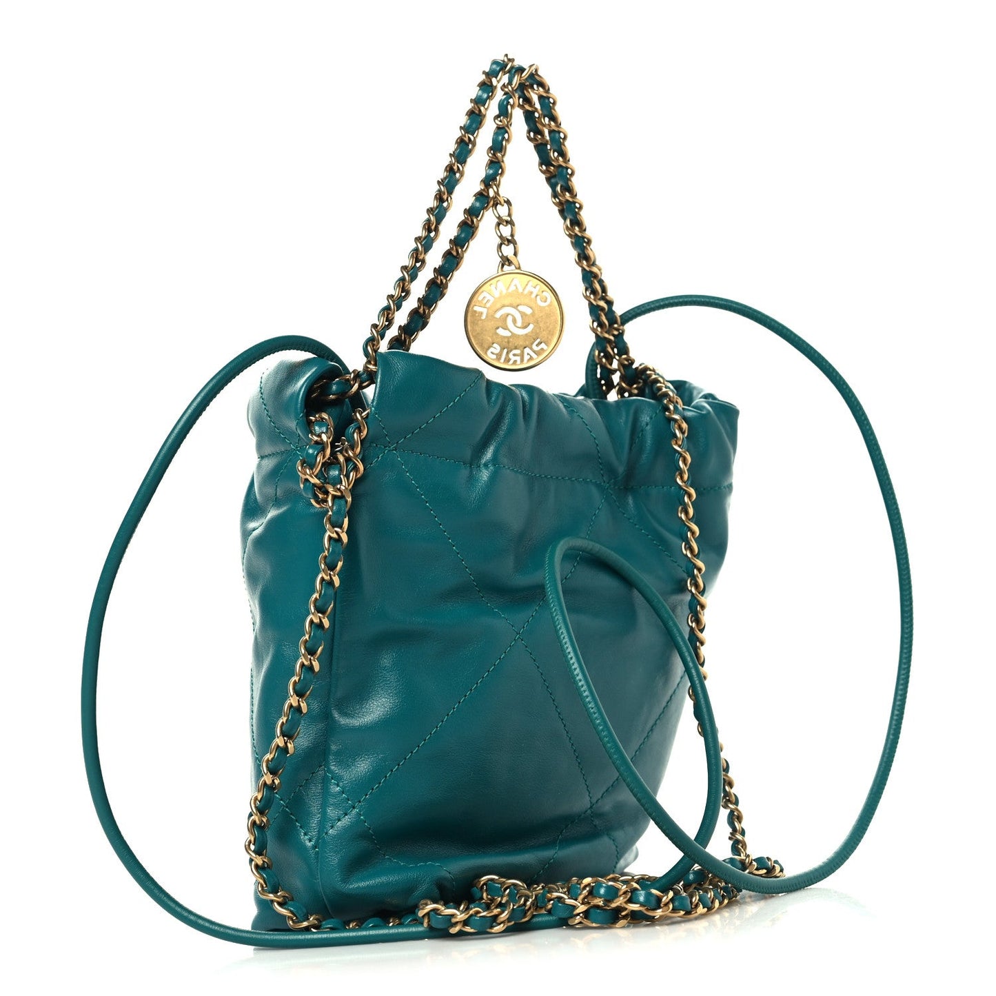 Shiny Calfskin Quilted Mini Chanel 22 Green