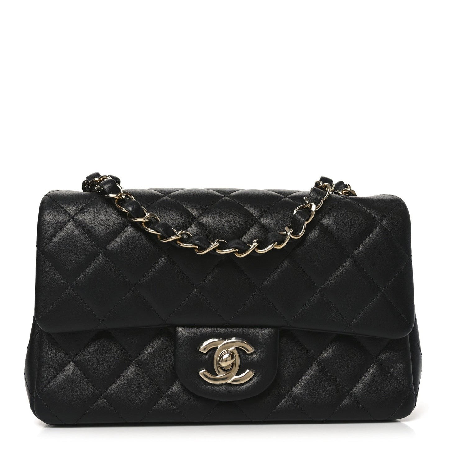 Lambskin Quilted Mini Rectangular Flap Black