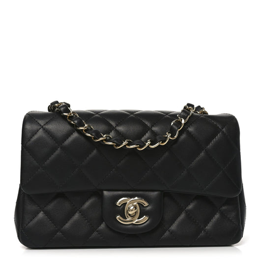 Lambskin Quilted Mini Rectangular Flap Black
