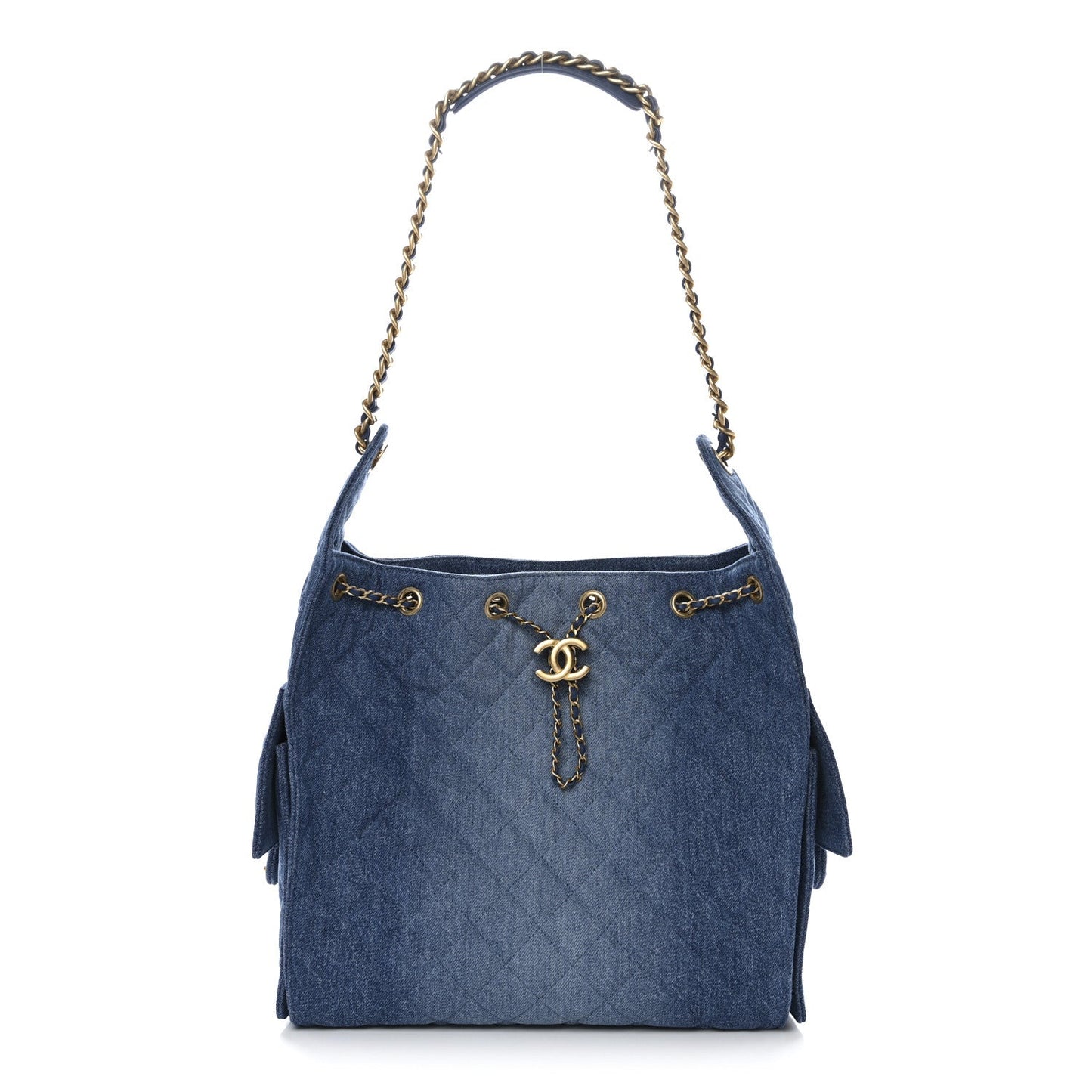 Washed Denim Quilted Medium Chanel 25 Handbag Blue