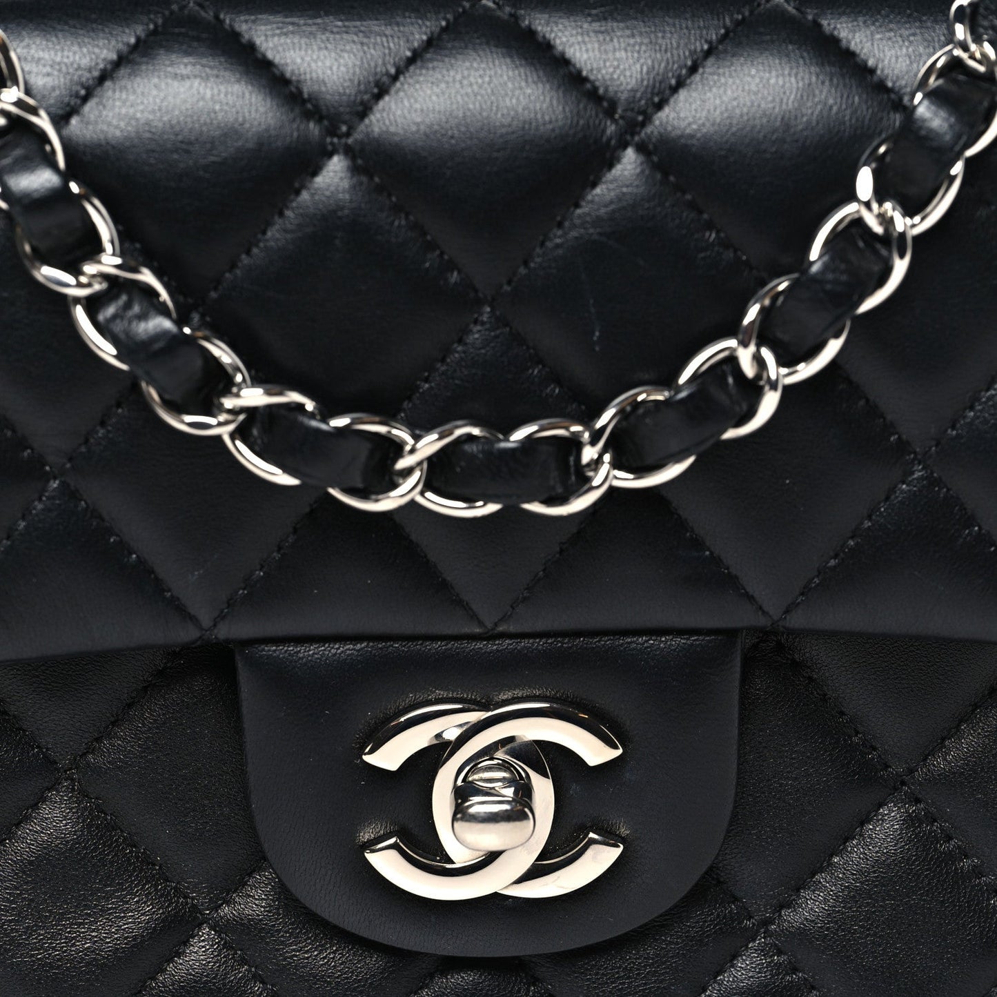 Lambskin Quilted Mini Rectangular Flap Black