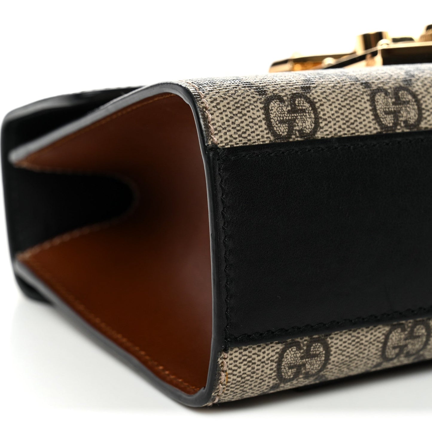 GG Supreme Monogram Calfskin Small Padlock Shoulder Bag Beige Black Cuir