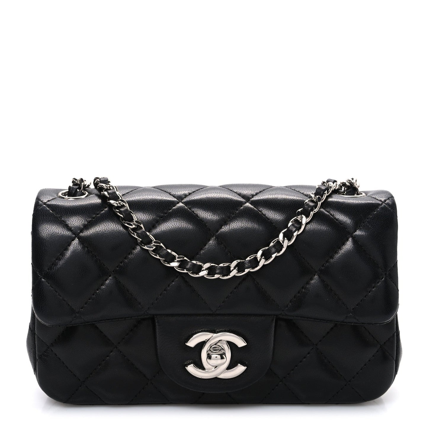 Lambskin Quilted Extra Mini Rectangular Flap Black