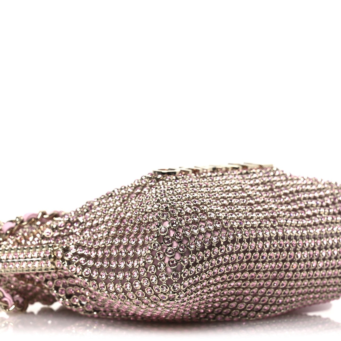 Crystal Embellished Metallic Lambskin Mini Chanel 22 Light Pink