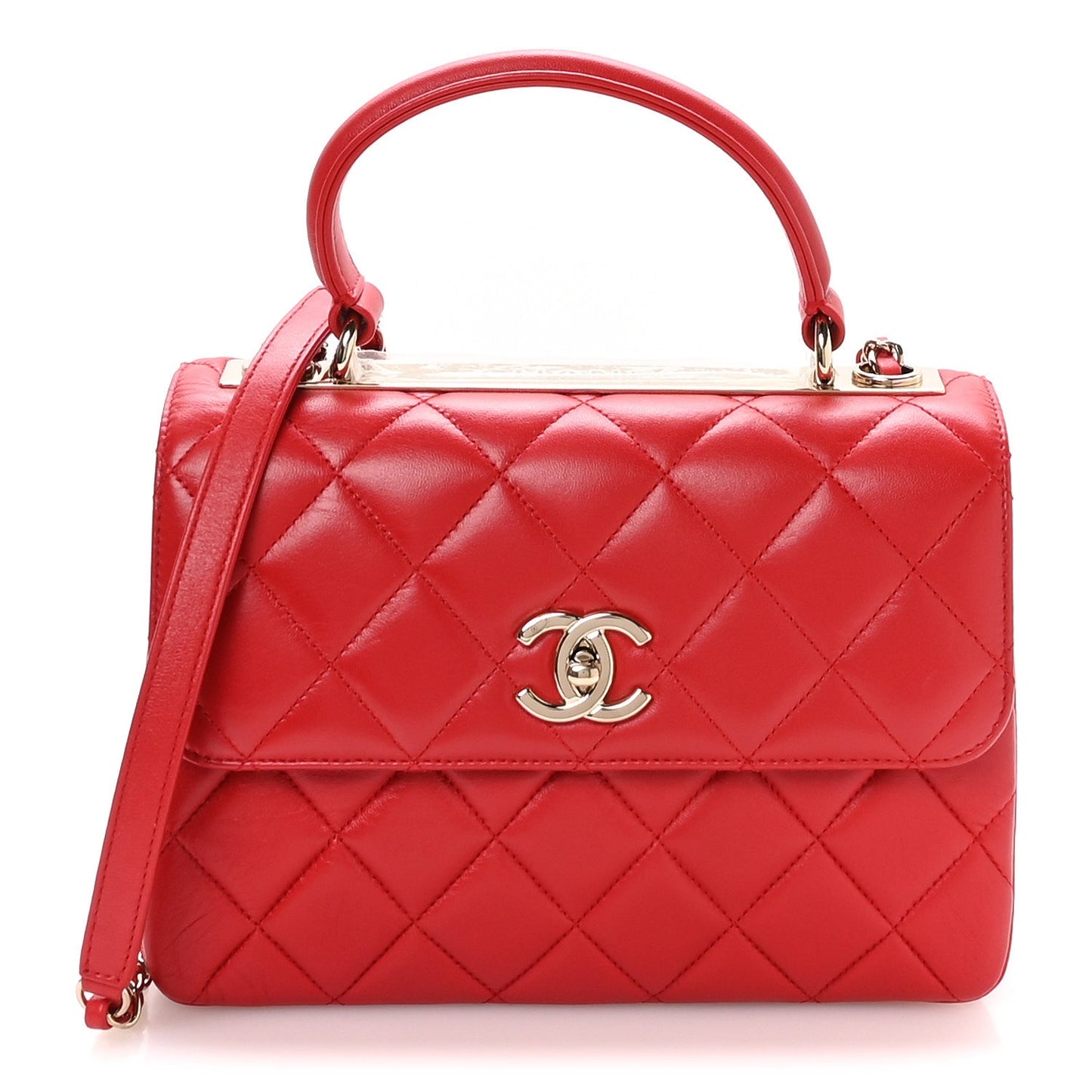 Lambskin Quilted Small Trendy CC Flap Dual Handle Bag Red