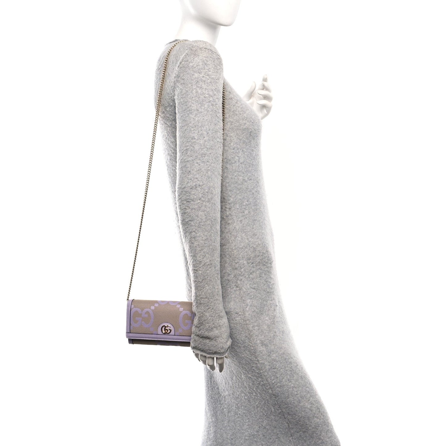 Monogram Jumbo GG Textured Dollar Calfskin Ophidia Continental Wallet On Chain Beige Lapis