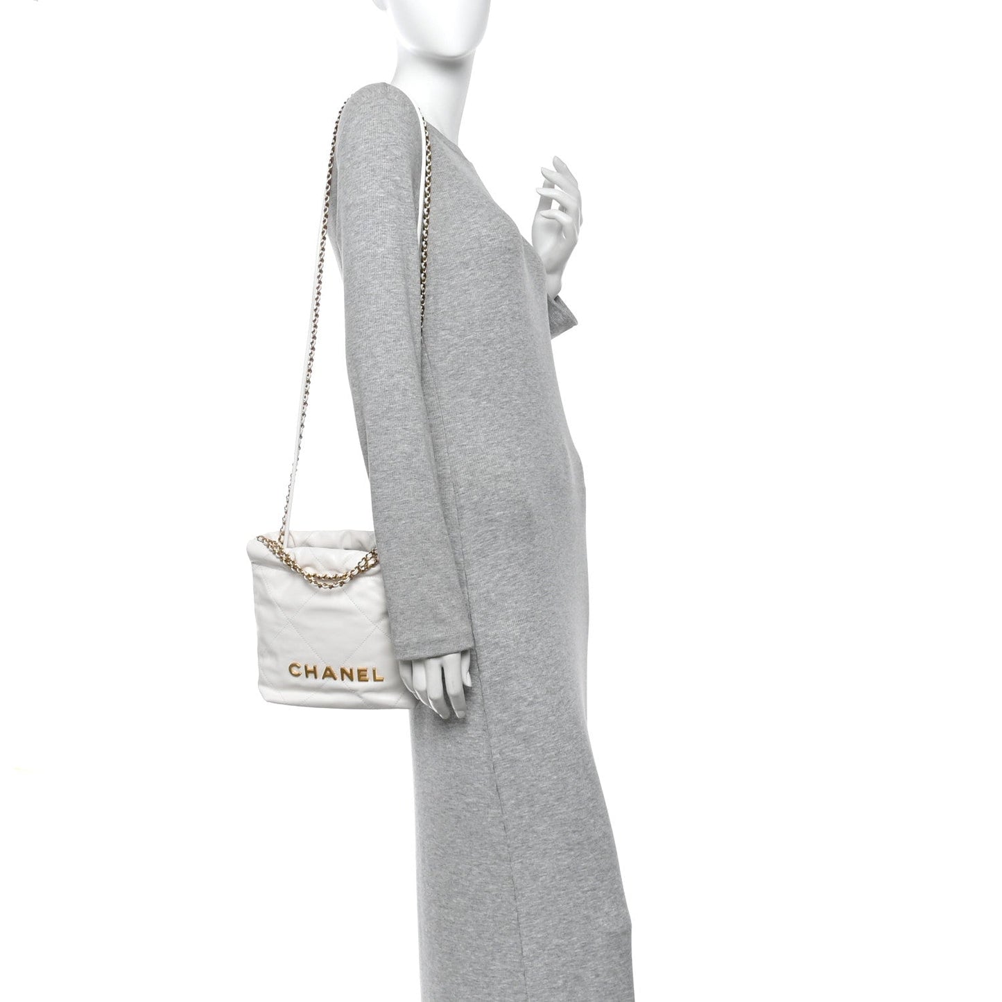 Shiny Calfskin Quilted Mini Chanel 22 White