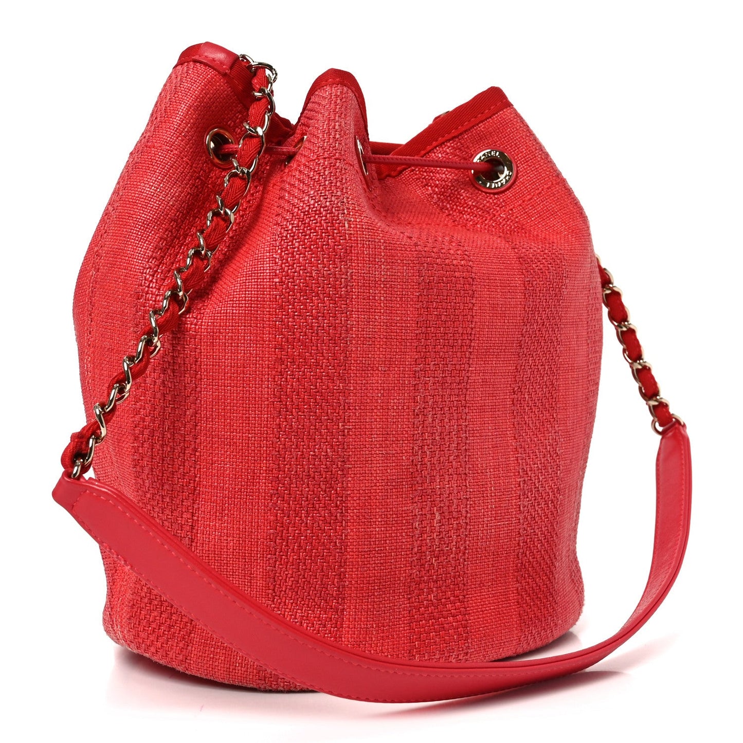 Mixed Fibers Striped Deauville Drawstring Bag Red