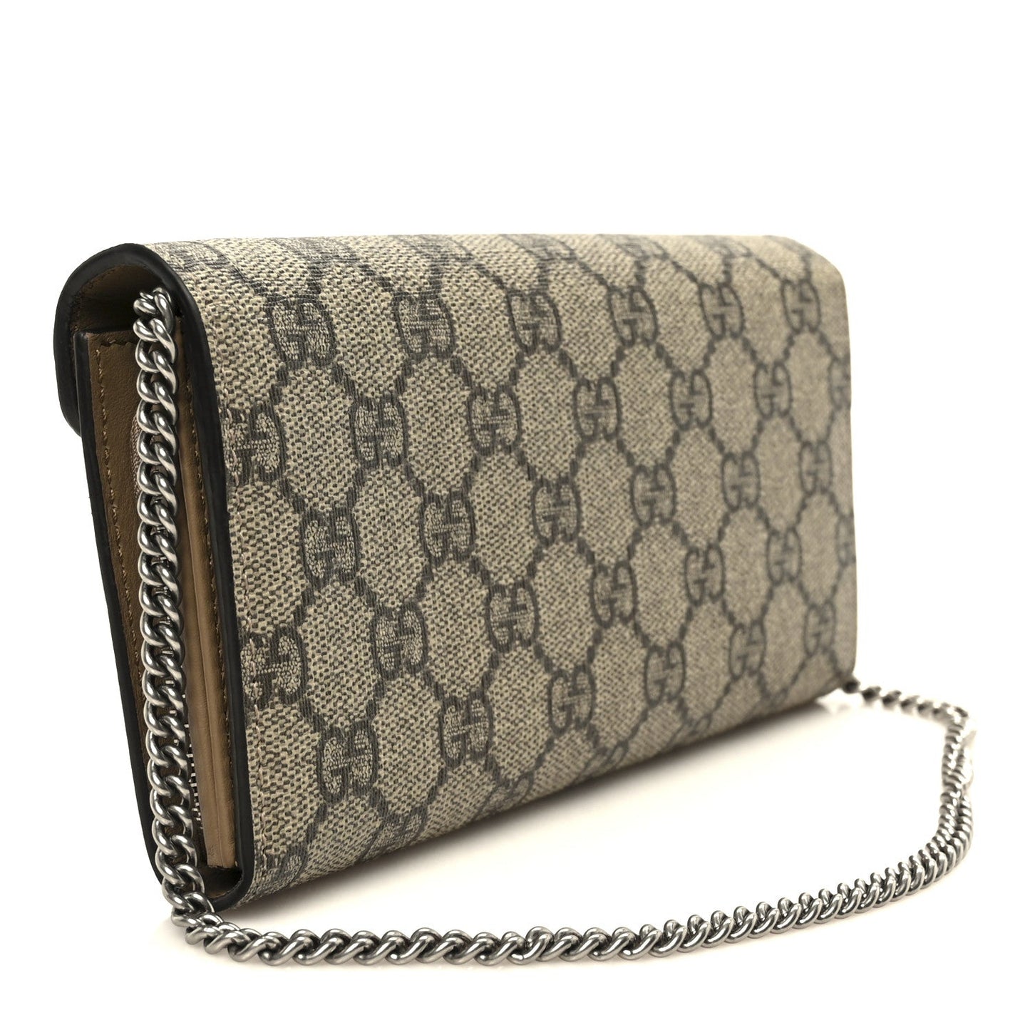 GG Supreme Monogram Dionysus Chain Clutch Wallet Beige Taupe