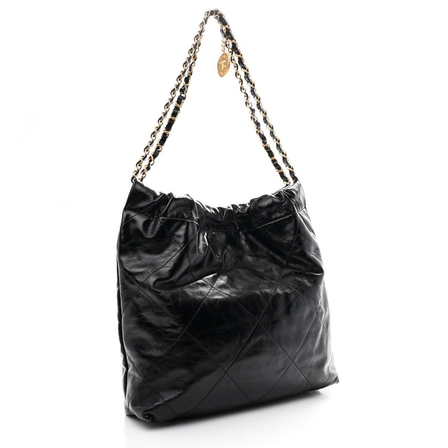 Glazed Calfskin  Quilted Small Chanel 22 Black