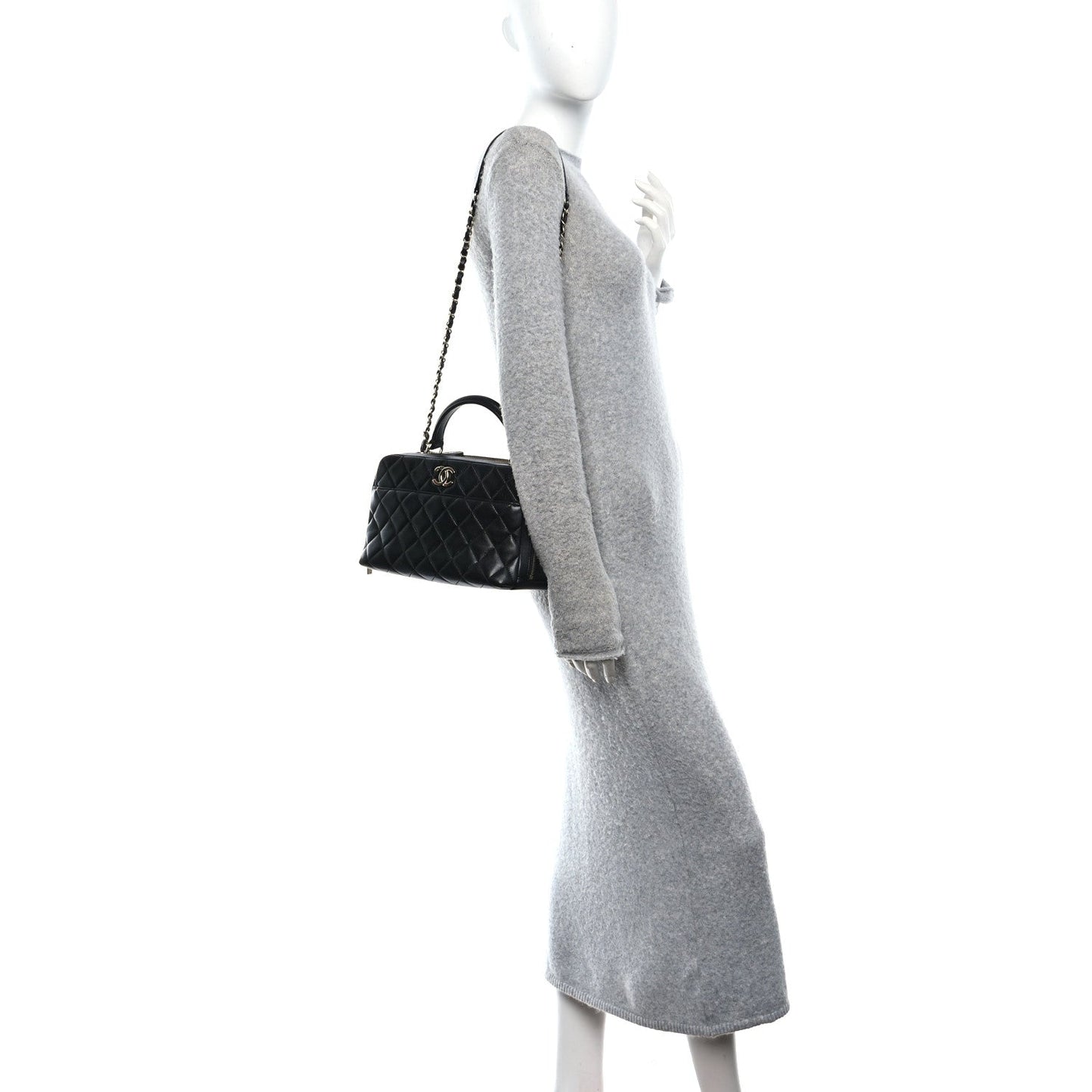 Lambskin Quilted Medium Trendy CC Bowling Bag Black