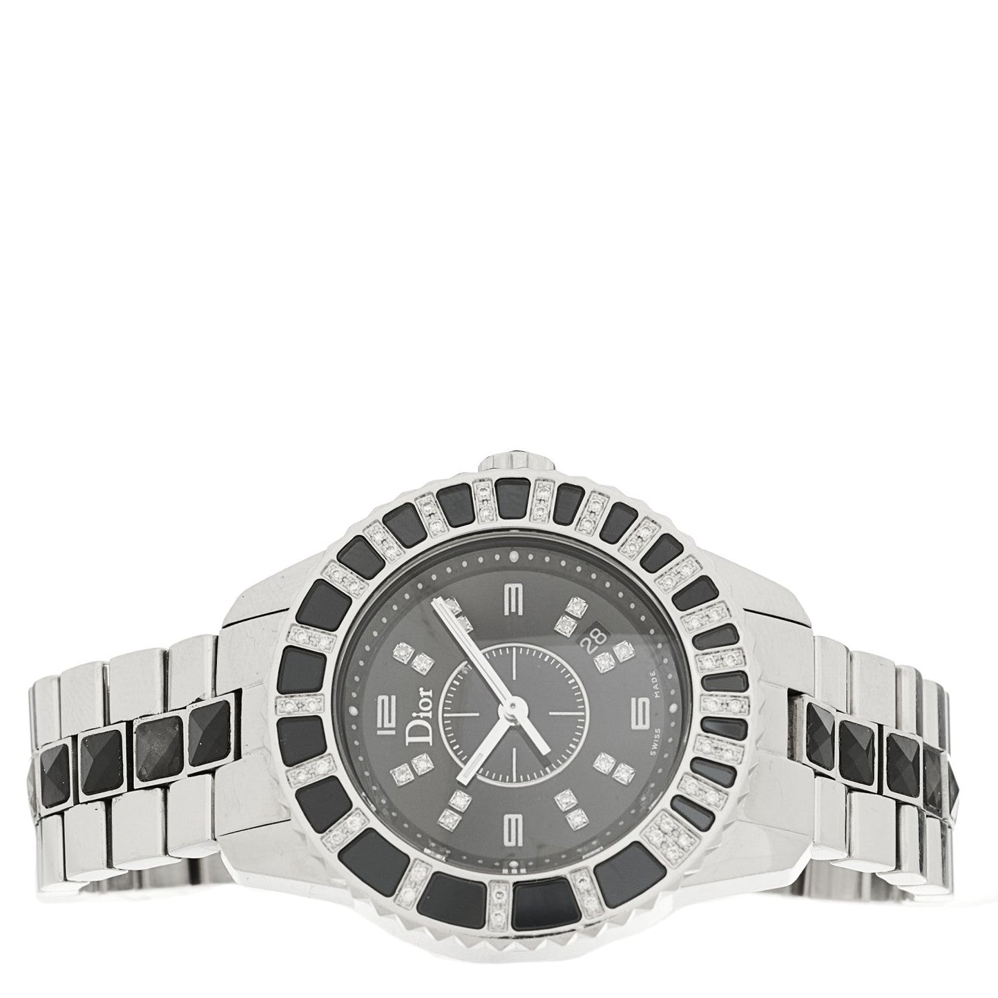 Stainless Steel Diamond Sapphire 33mm Christal Quartz Watch Black