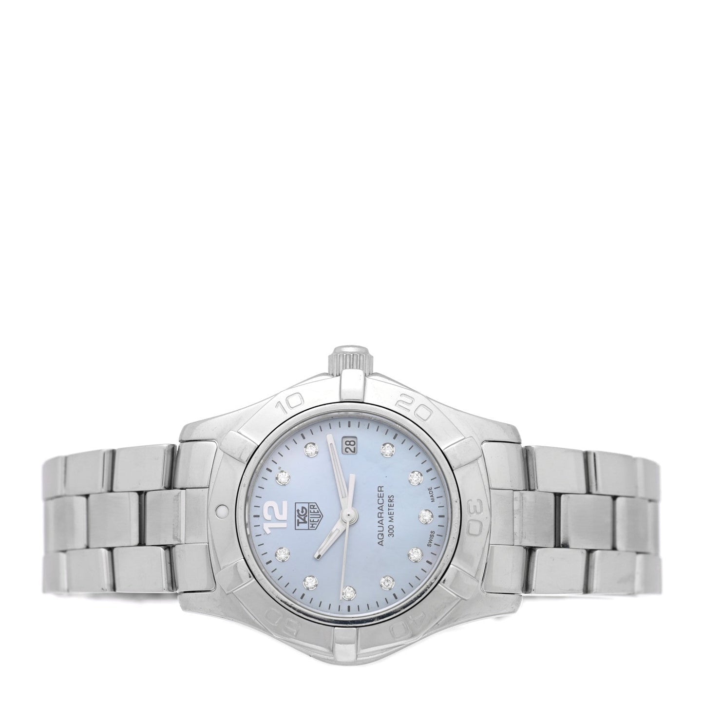 Stainless Steel Diamond Blue Mother of Pearl 27mm Aquaracer Lady Quartz Watch WAF1419