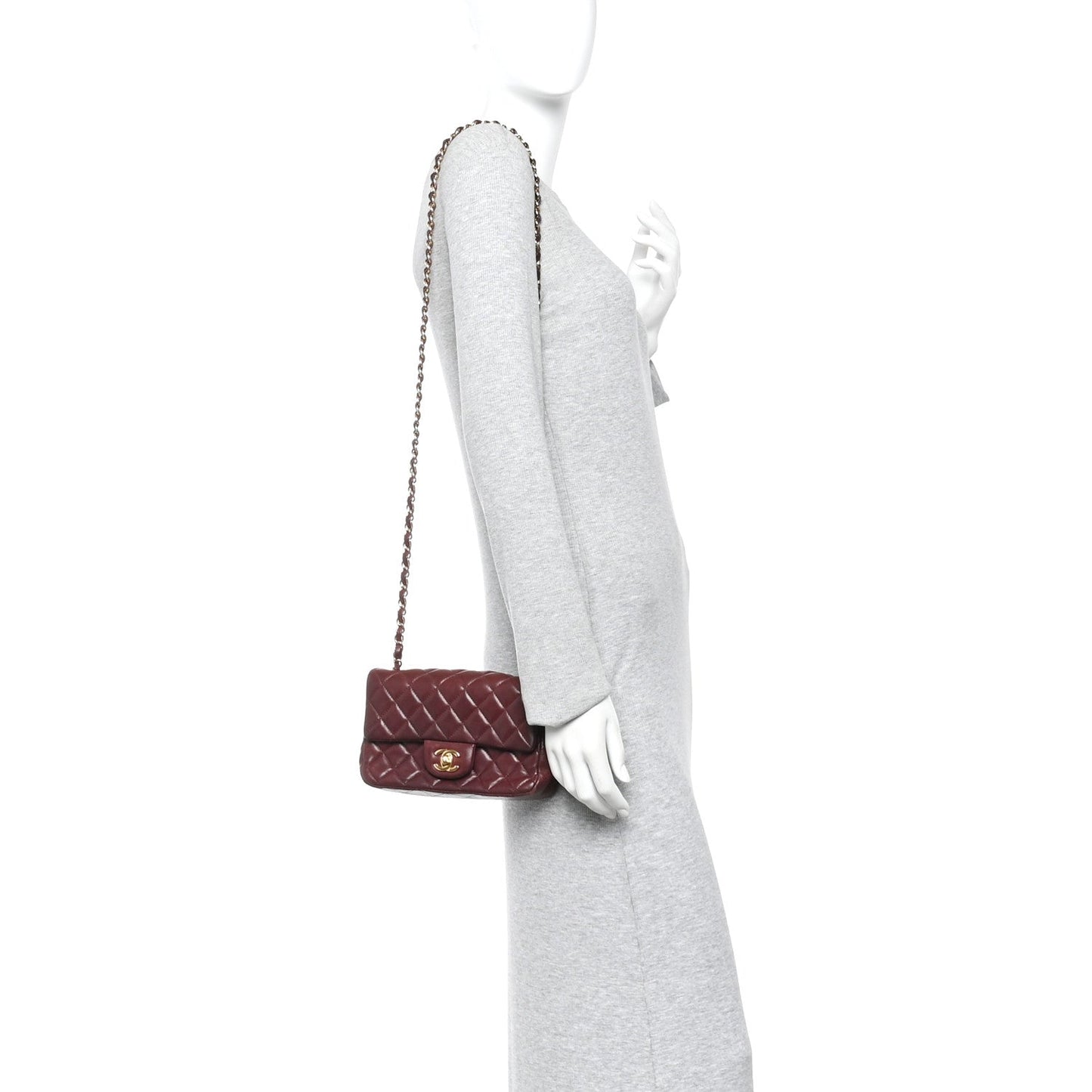 Lambskin Quilted Mini Rectangular Flap Burgundy