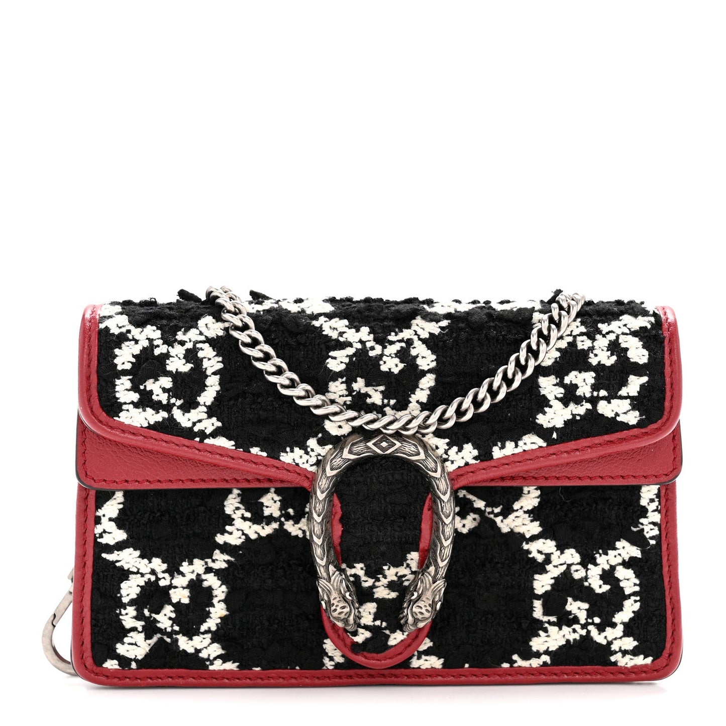 Tweed GG Monogram Super Mini Dionysus Shoulder Bag Black White Romantic Cherry