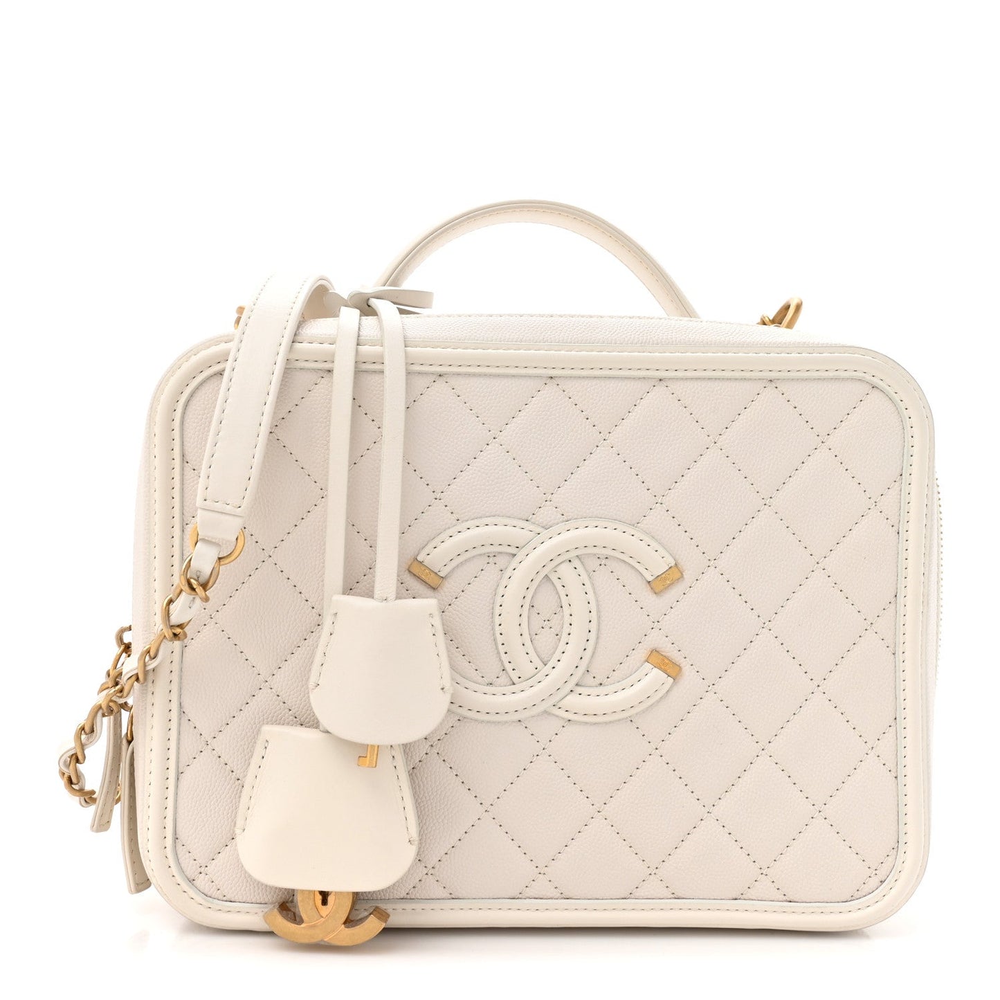 Caviar Quilted Large CC Filigree Vanity Case White