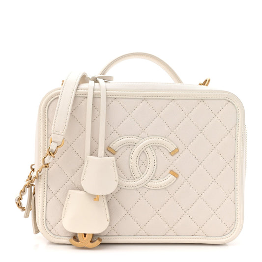 Caviar Quilted Large CC Filigree Vanity Case White
