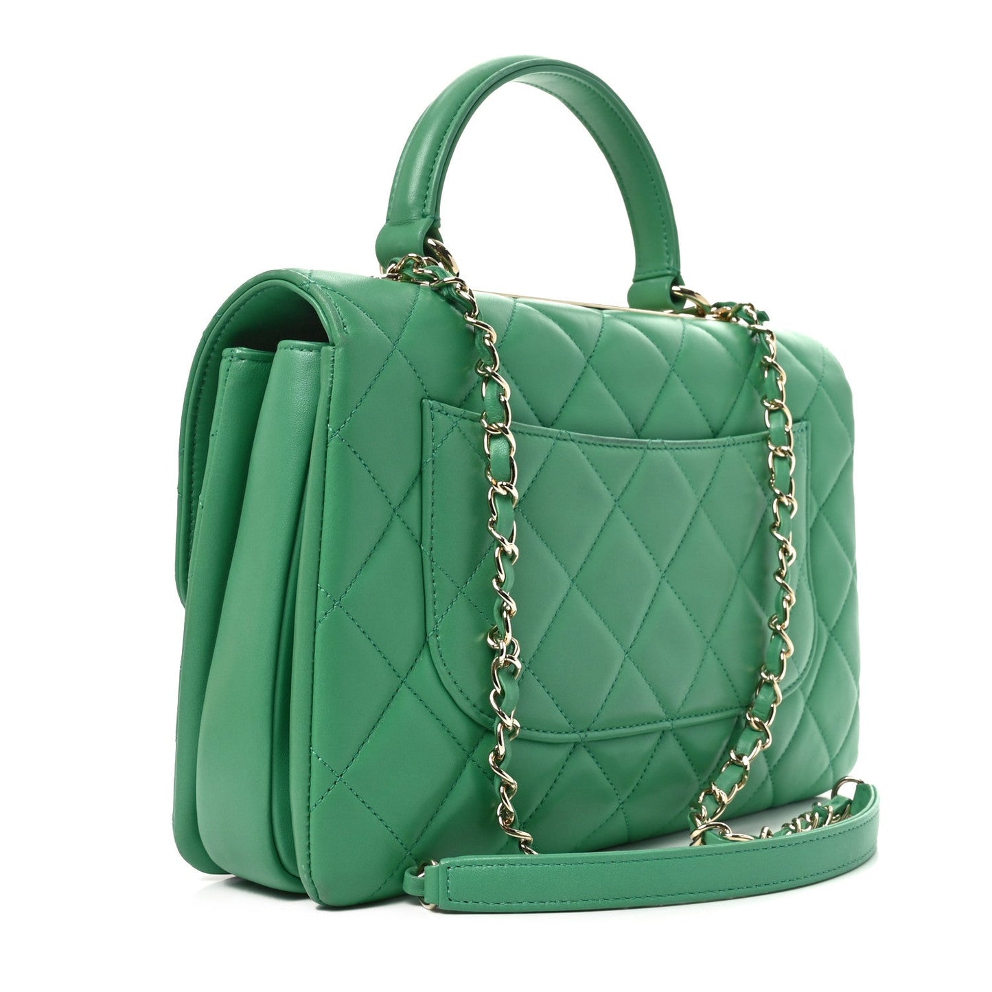 Lambskin Quilted Medium Trendy CC Flap Dual Handle Bag Green