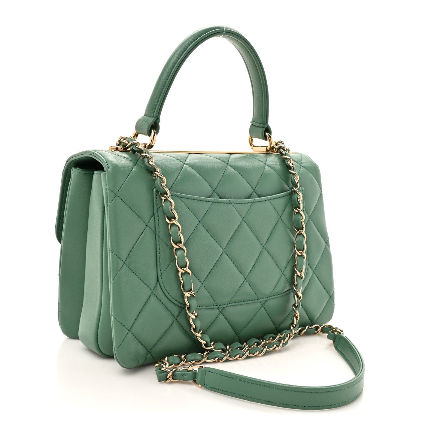 Lambskin Quilted Small Trendy CC Flap Dual Handle Bag Light Green