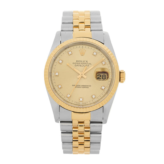 Stainless Steel 18K Yellow Gold Diamond 36mm Oyster Perpetual Datejust Watch Champagne 16233