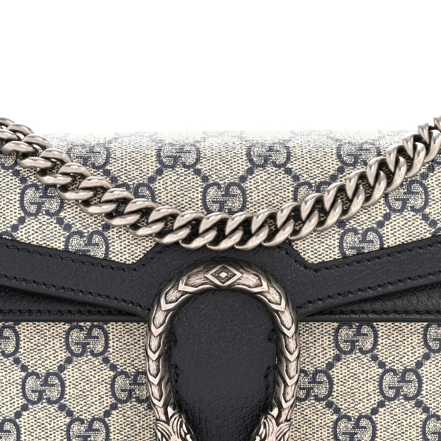 GG Supreme Monogram Textured Dollar Calfskin Small Rectangular Dionysus Shoulder Bag Beige Blue