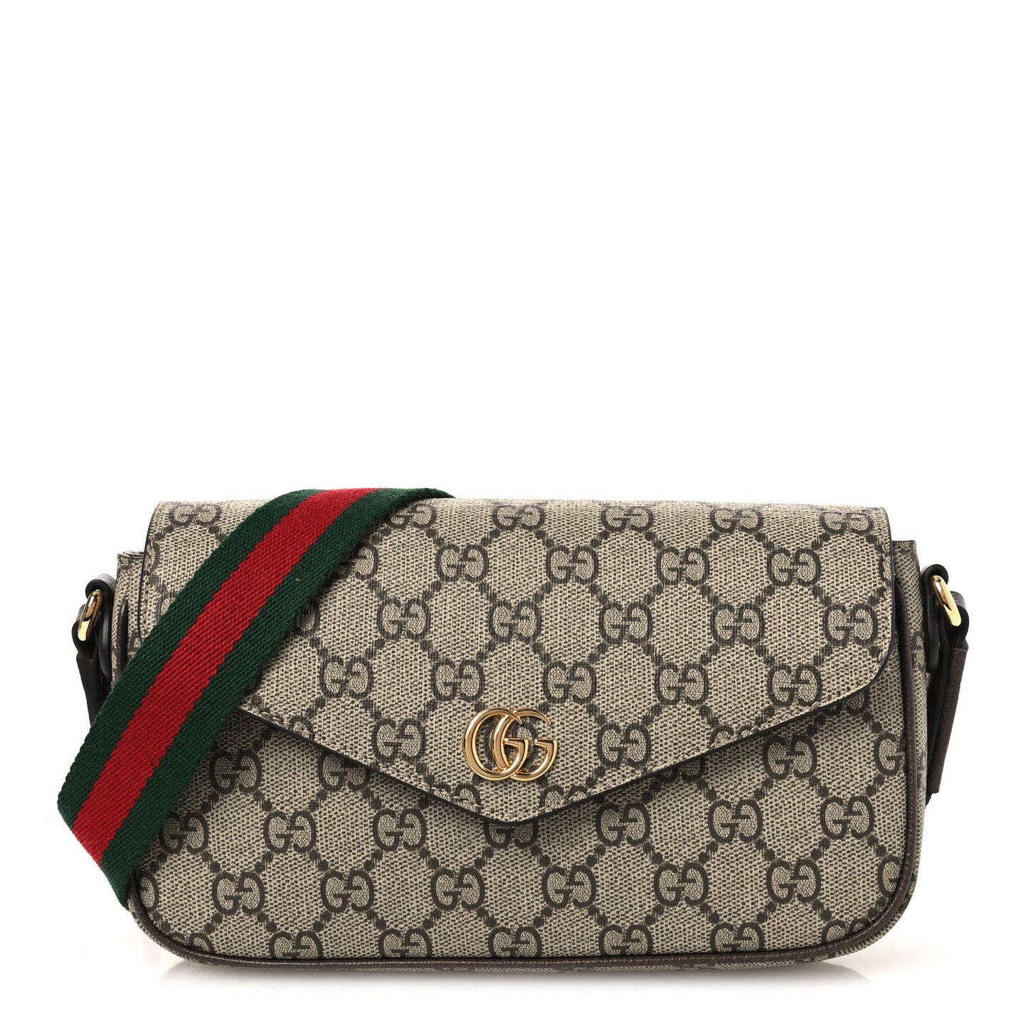 GG Supreme Monogram Textured Dollar Calfskin Web Mini Ophidia Envelope Shoulder Bag Beige Ebony New Acero