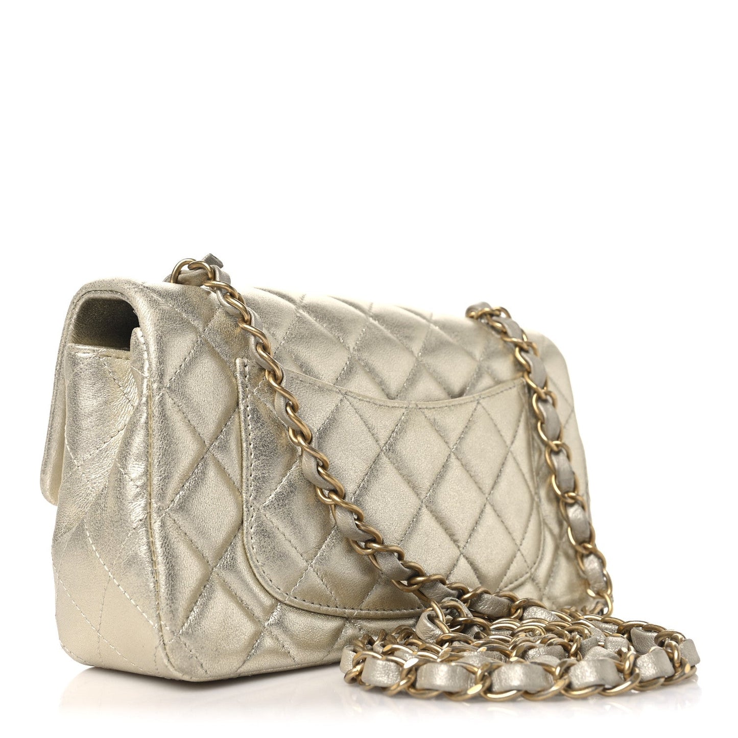 Metallic Lambskin Quilted Mini Rectangular Flap Gold