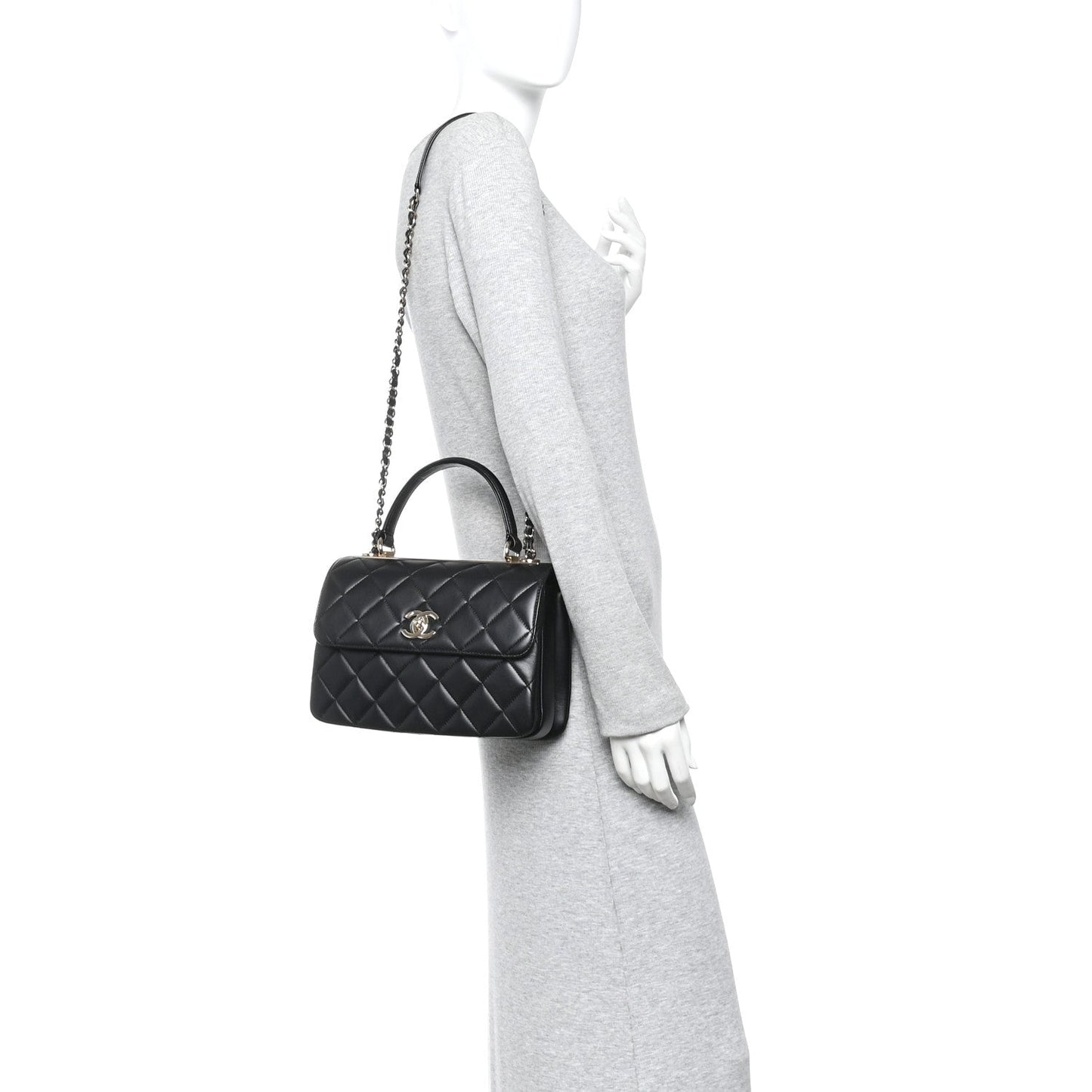 Lambskin Quilted Small Trendy CC Dual Handle Flap Bag Black