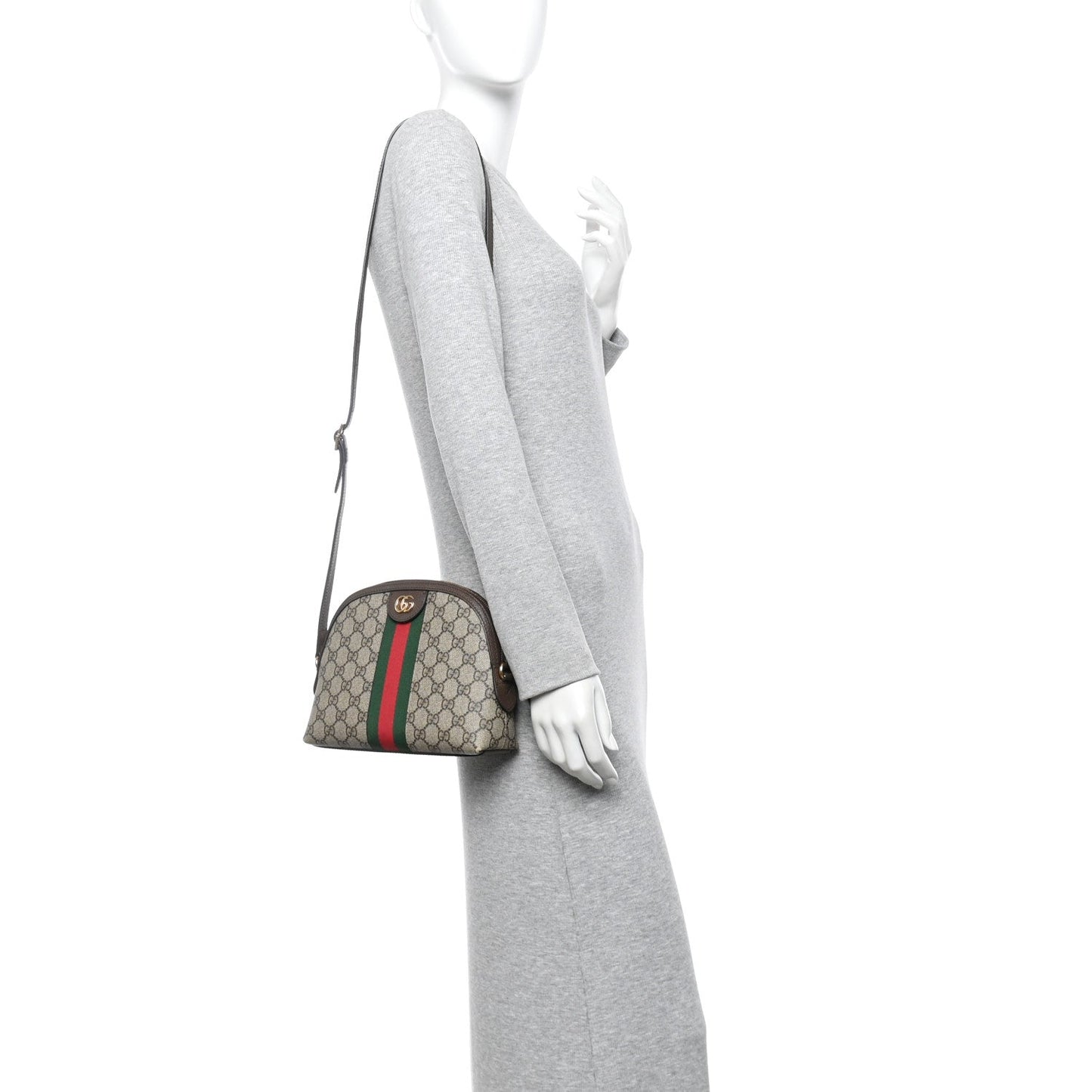 GG Supreme Monogram Textured Dollar Calfskin Web Small Ophidia Dome Shoulder Bag Beige Ebony New Acero
