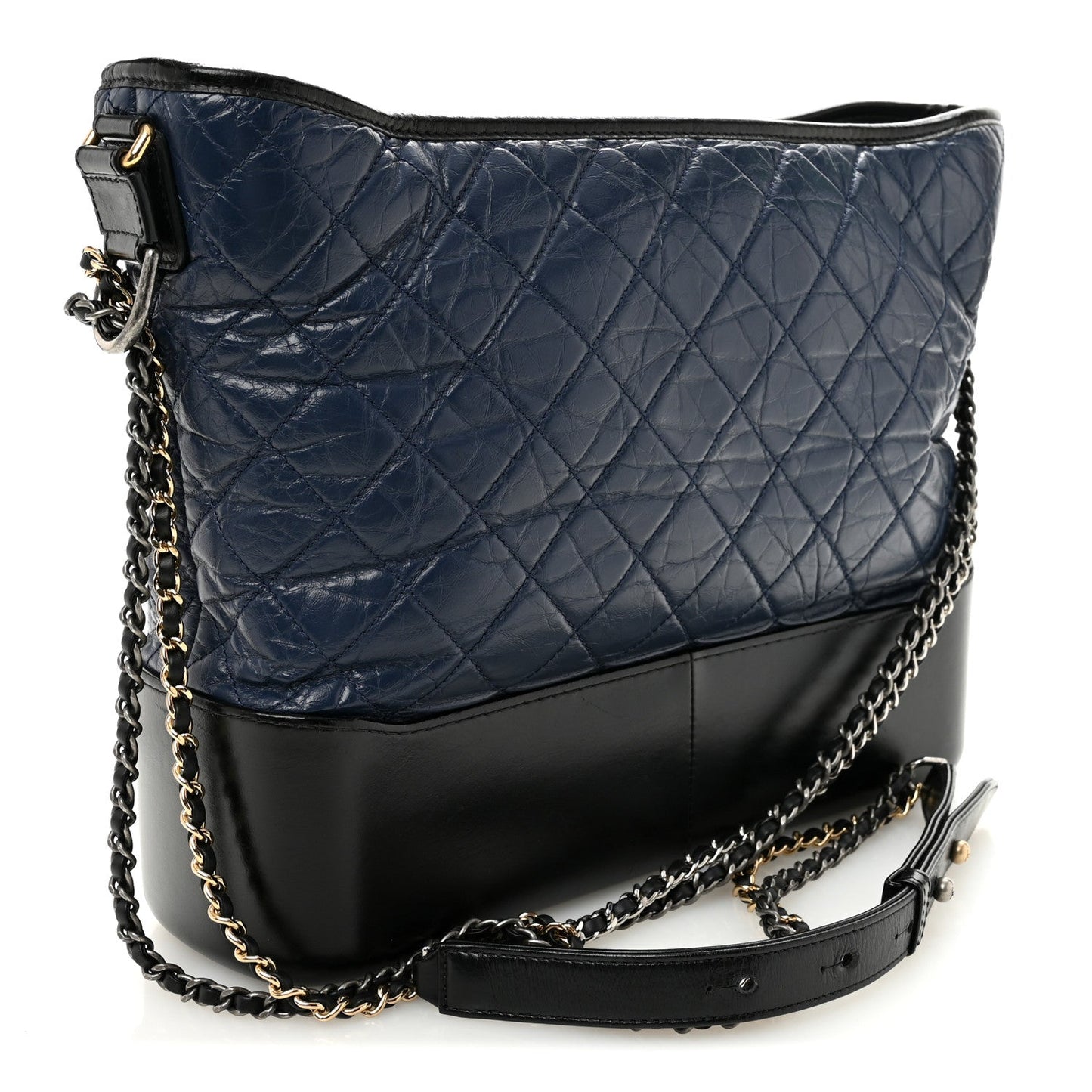 Aged Calfskin Quilted Large Gabrielle Hobo Navy Black