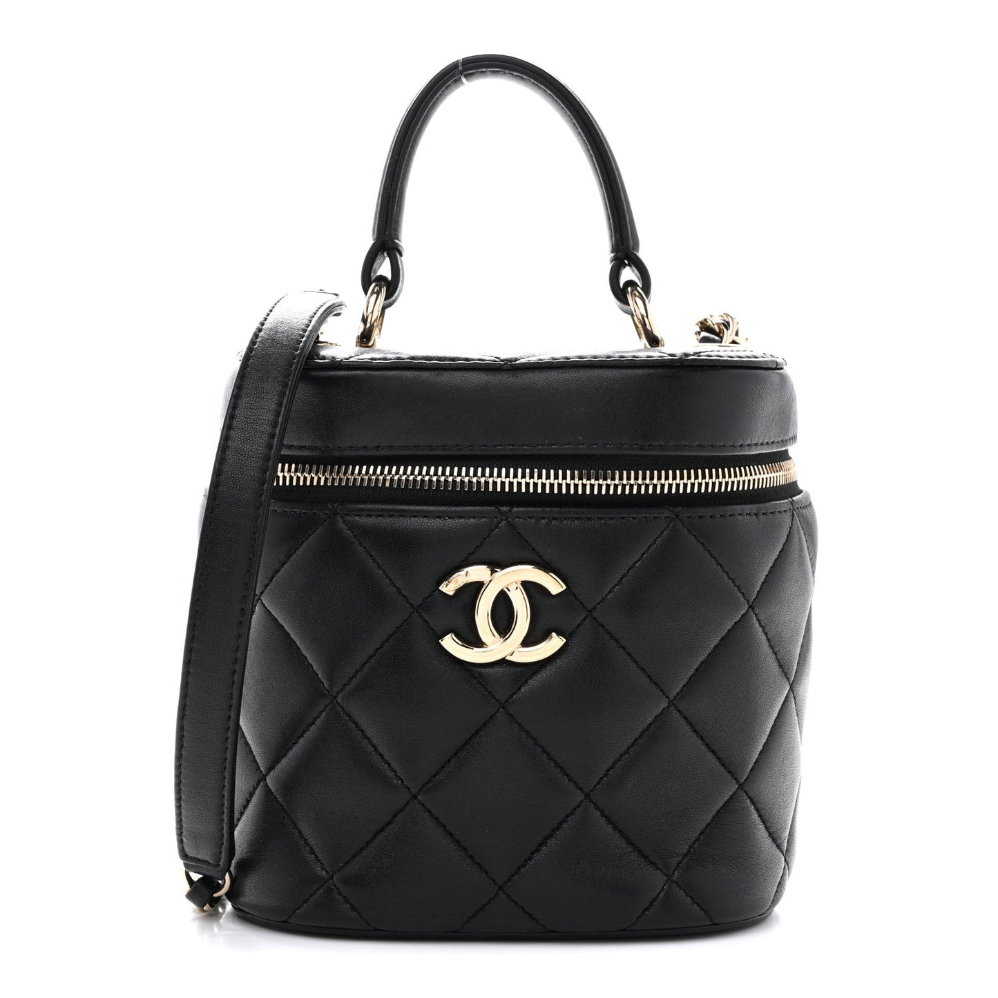 Lambskin Quilted Trendy Vanity Case Black