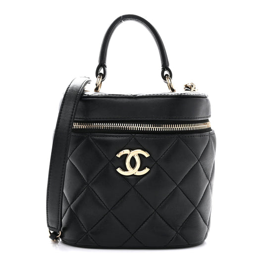 Lambskin Quilted Trendy Vanity Case Black