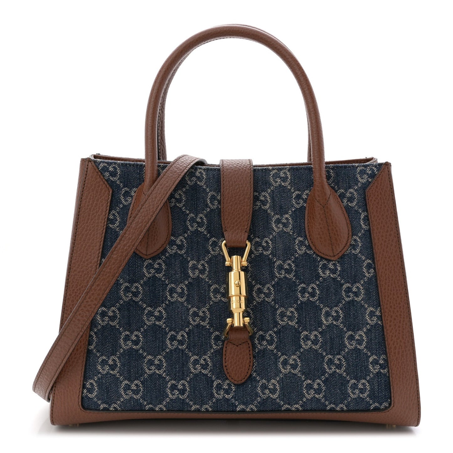 New Denim GG Monogram Dollar Calfskin Medium Jackie 1961 Tote Blue Tea Cuir Epilog