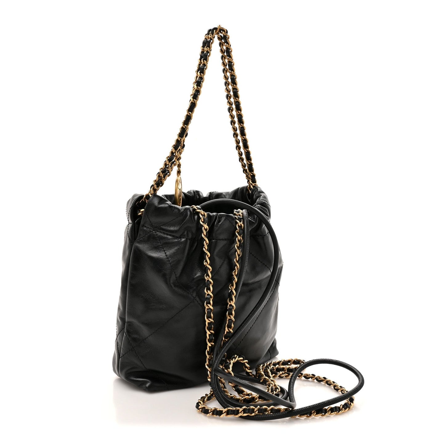 Shiny Calfskin Quilted Mini Chanel 22 Black