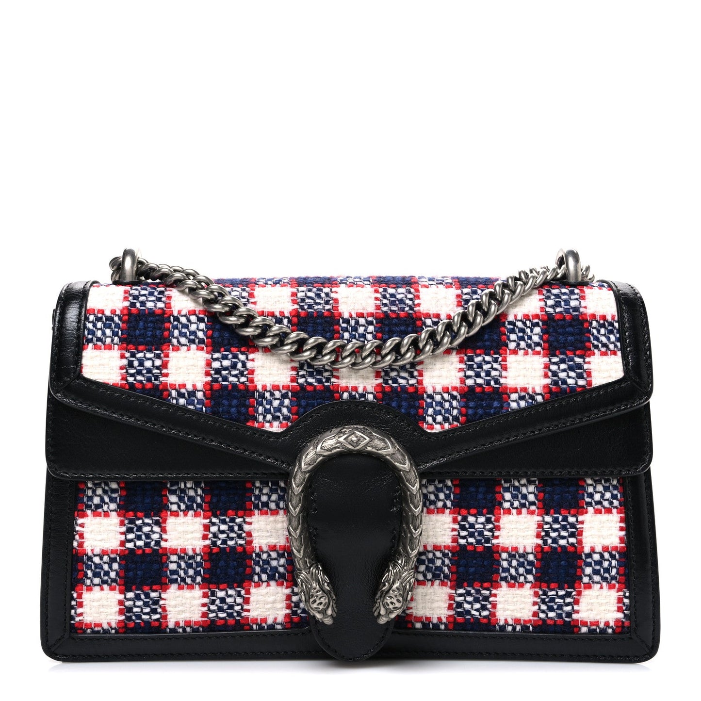 Vintage Tweed Check Small Dionysus Shoulder Bag White Hibiscus Red Marine