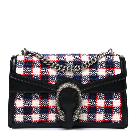 Vintage Tweed Check Small Dionysus Shoulder Bag White Hibiscus Red Marine