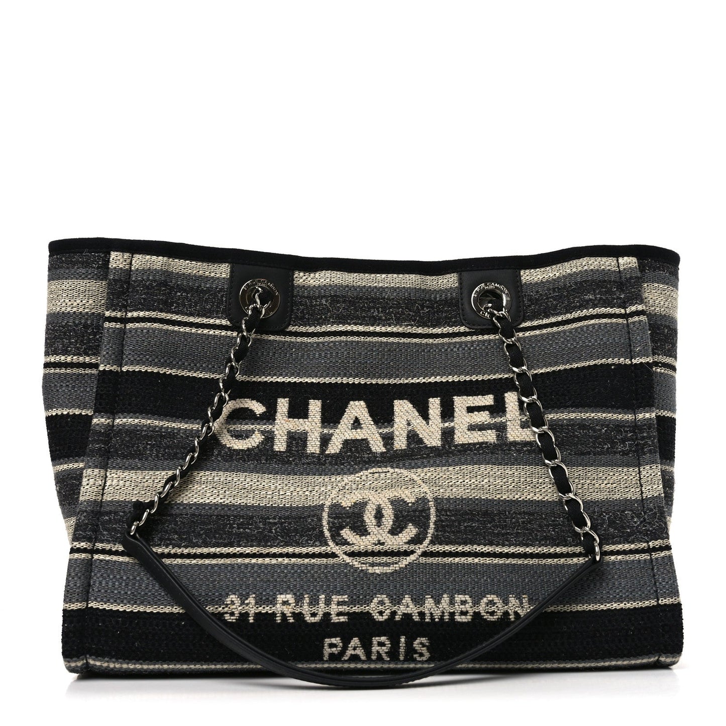 Striped Canvas Small Deauville Tote Dark Grey
